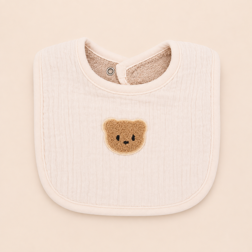 Bavoir en mousseline de coton, motif ours