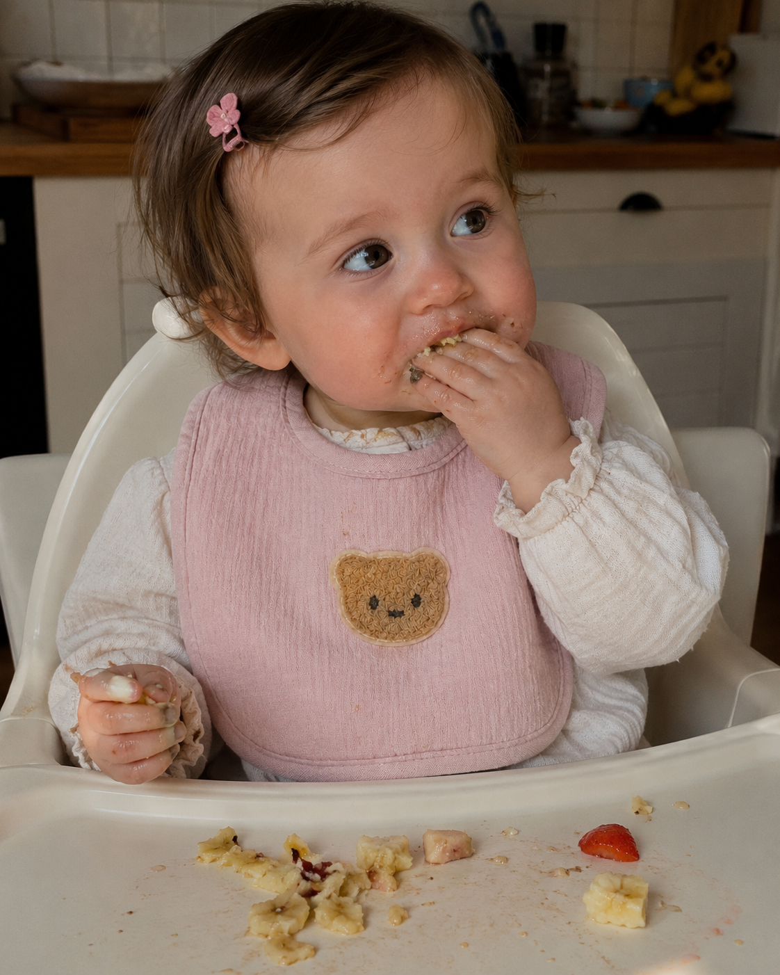 Bavoir en mousseline de coton, motif ours