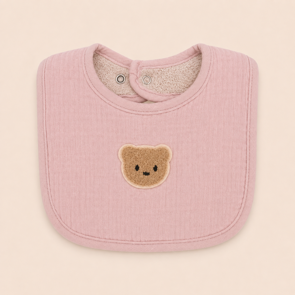 Bavoir en mousseline de coton, motif ours
