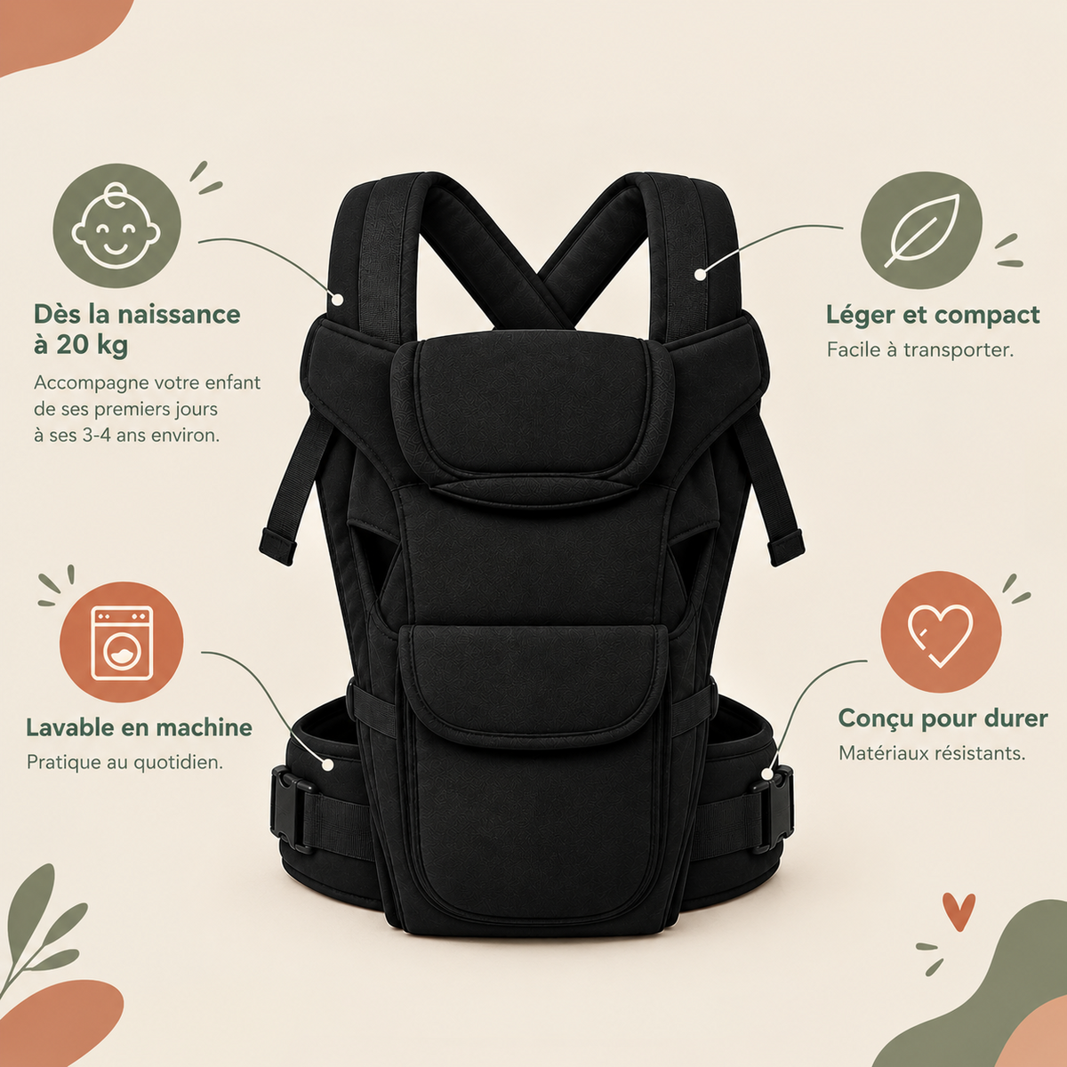 Porte-bébé 4-en-1 — naissance à 2 ans